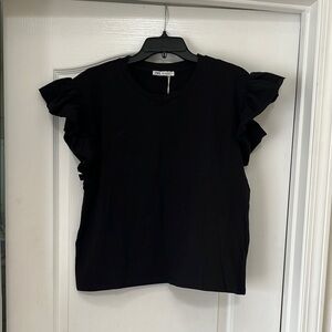 Zara Black Ruffled Cap Sleeve Blouse